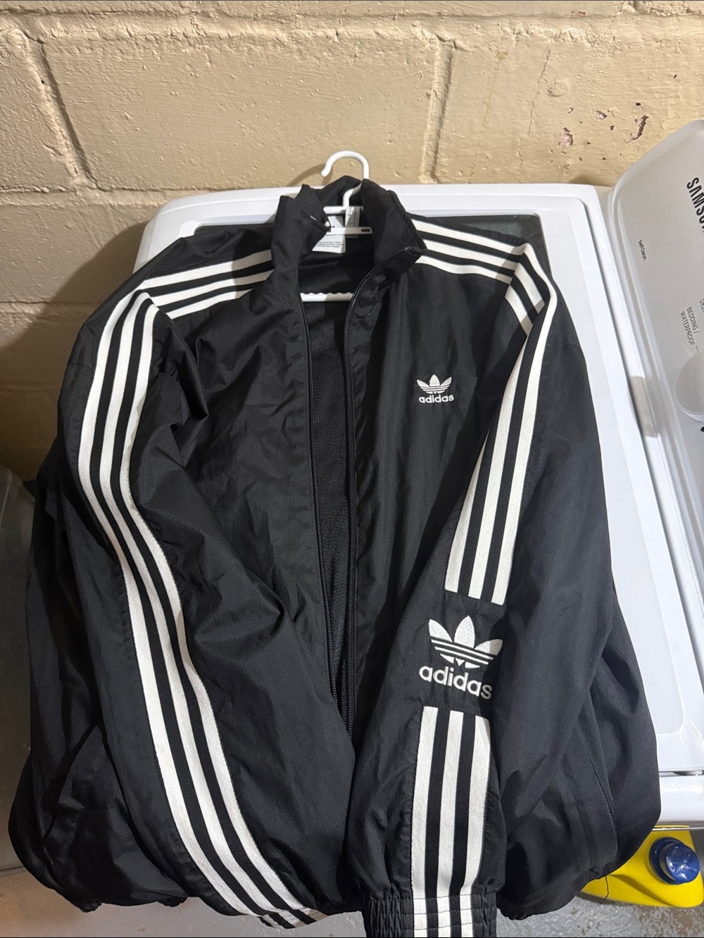 adidas Black Track Windbreaker with White Three-Stripes